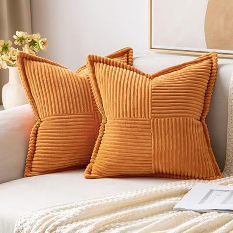 Fall Couch, Striped Couch, Orange Pillow Covers, Sofa Bed Living Room, Textured Throw Pillows, Fall Pillow Cover, Orange Throw Pillows, Stripe Throw Pillow, Orange Pillows