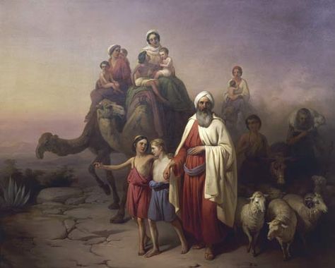 The March of Abraham, painting by József Molnár, 19th century; in the Hungarian… Prophet Abraham, Abraham And Isaac, Bible Paintings, Patriarchal Blessing, Biblical Clothing, Images Of Faith, Abrahamic Covenant, 3 Wise Men, Friend Of God