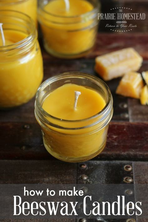 I didn't realize it was this easy to make beeswax candles-- it's pretty much melt and pour. And you can use any sort of cute container you have laying around. The Prairie Homestead, Lilin Aroma, Prairie Homestead, Bee Wax Candles, Making Candles Diy, Homemade Candles, Beeswax Candles, Diy Candles, Candle Wax