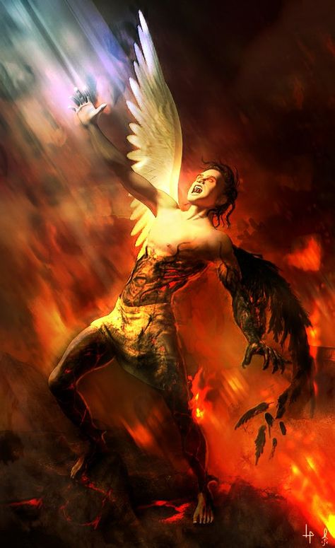 As he falls, his body ignites within the fires of Hell. Fulfilled, he understands he is the Adversary. Fallen Angel Names, Male Fallen Angel, Demon Possession, Male Angels, Devil Angel, Dark Angels, Ange Demon, Audio Design, Heaven And Hell