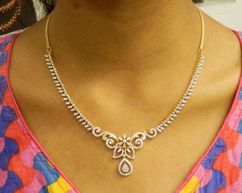 Chokers Diamond, Diamond Necklace Indian, Diamond Necklace Simple, Beautiful Diamond Necklace, Necklaces Simple, Bridal Diamond Necklace, Hammered Silver Jewelry, Real Diamond Necklace, Diamond Circle Pendant