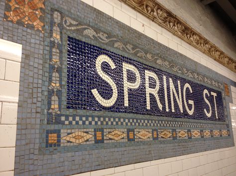 Spring St subway mosaic. New York City Nyc Subway Map, Go Transit, Ny Subway, Home Bar Signs, Subway Style, Home Nyc, Stone Pool, City Planner, Subway Train