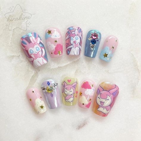 All Posts • Instagram Sylveon Nails, Slay Nails, Custom Press On Nails, Anime Nails, Kawaii Nails, Get Nails, Nail Art Inspiration, Nails Inspo, Nail Artist