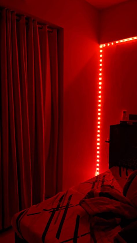 It's a red led light bedroom decor with amazing Asthetics Red Led Wallpaper, Red Asthetics Wallpaper, Led Light Bedroom, Light Bedroom Decor, Zodiac Signs Colors, Red Aesthetic Grunge, Led Lighting Bedroom, Black Rooms, Loving Him Was Red