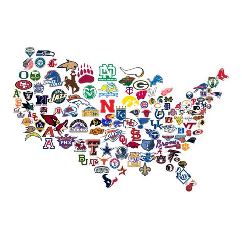 Visit all 50 states - though all 50 states are not represented here. Especially wanna go to all U.S. baseball stadiums. Logo Sport, Different Sports, Usa Map, Pro Sports, 로고 디자인, Nfl Teams, Sports Logo, Sports Teams, Kansas City Chiefs