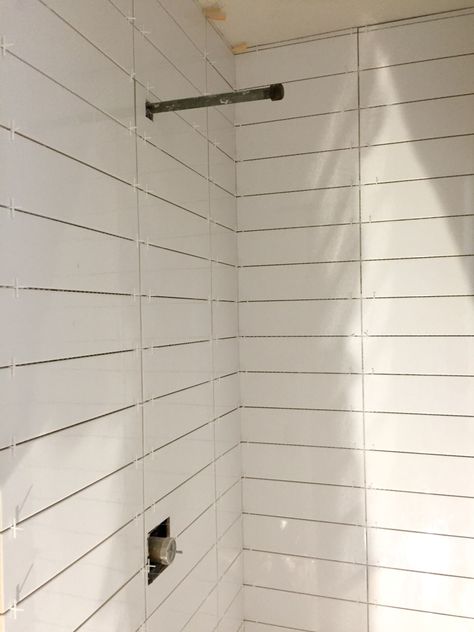 Small shower called for something a little different...stacked subway tile.... Stacked Subway Tile Bathroom, Secondary Bathroom Ideas, Stacked Subway Tile, Bathroom Tile Patterns, Shower Stall Kits, White Subway Tile Shower, Patterned Bathroom, Subway Tile Bathroom, White Subway Tile Bathroom