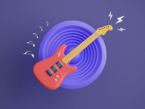 Electric Guitar 3D Icon 🎸 by Hesam Sanei on Dribbble 3d Guitar, Guitar Svg, Guitar Illustration, Music Illustration, Edm Music, Game Ui Design, Clear Communication, 3d Icons, Game Icon