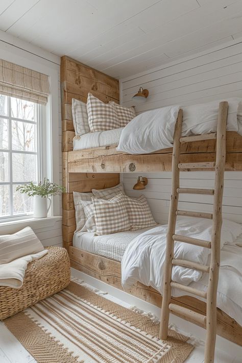 40 Bunk Room Ideas: Designs for Fun, Space-Saving Solutions Rooms With Bunk Beds, Bedroom Airbnb, Beach House Guest Room, Mexico Houses, Bunk Beds Small Room, Bunk Room Ideas, Cottage Bedrooms, Bunk Bed Room, Kid Bedrooms