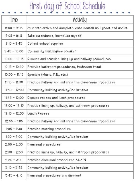 3rd Grade Class Schedule, Teacher Daily Routine, Third Grade Schedule, First Day Of School Plans, Second Grade Goals, 3rd Grade Schedule, First Day Of School Schedule, Teacher Classroom Ideas Elementary, First Time Teacher