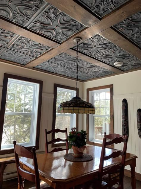 Faux Tin Ceiling Tiles, Faux Tin Ceiling, Tin Ceilings, Decorative Ceiling Tile, Bar Ceilings, Faux Tin, Tin Ceiling Tiles, Diy Ceiling, Kitchen Ceiling