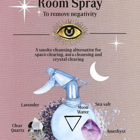 Aura Cleansing Spray, Witchcraft Diy, Cleanse Your Aura, Diy Room Spray, Lunar Witch, Remove Negativity, Potions Recipes, Witch Tips, Smudge Spray