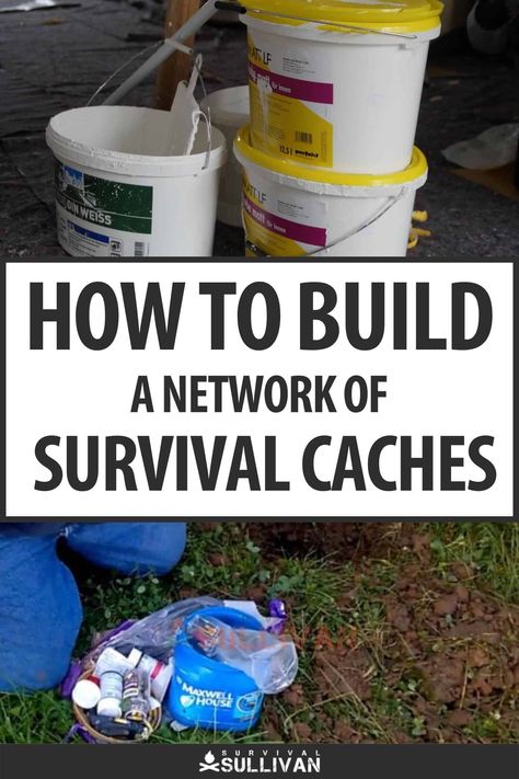 Survival caches are containers filled with survival items strategically planted on your bug out routes. Here's how to put them together. #survival #caches Survival Cache, Survival Prepping Diy, Family Emergency Binder, Water Survival, Emergency Binder, Survival Items, Survival Supplies, Family Emergency, Secret Storage