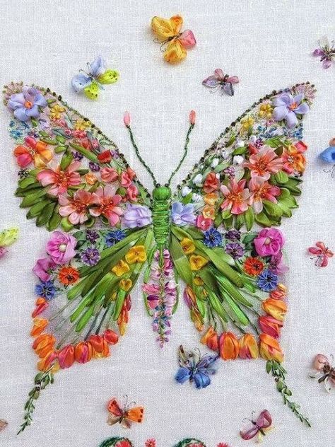 misako mimoko: Inspiration: Ribbon Embroidery Silk Ribbon Embroidery Tutorial, Sulaman Pita, Silk Ribbon Embroidery Patterns, Ribbon Embroidery Kit, Ribbon Embroidery Tutorial, Embroidery Tutorial, Pola Sulam, Brazilian Embroidery, 자수 디자인