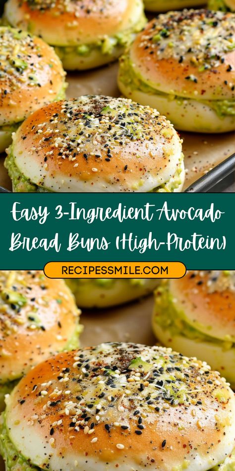 These 3-ingredient avocado bread buns are a healthier, high-protein alternative to traditional bread. Made with avocado, egg, and mozzarella cheese, they are perfect for low-carb and gluten-free diets. Quick and easy to make, these savory buns are ideal for sandwiches, burgers, or as a side dish. Low Carb Buns For Burgers, High Protein Avocado Bread, Keto Avocado Bread, Avocado Bread 3 Ingredients, Healthy Sandwich Bread, Protein Buns, Savory Buns, Protein Bread Recipe, Low Carb Bun