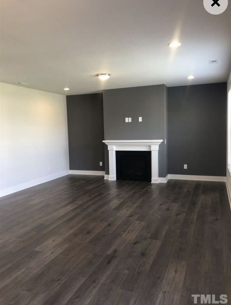 Living Room Paint Before And After, Dark Gray Interior Design, Grey House Walls, Dark Gray Floors Living Room, Dark Grey Walls Living Room, Dark Grey Floor, Grey Flooring Living Room, Painted Wooden Floors, Dark Brown Floor