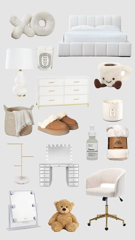 Gold And White Room, White Room Aesthetic, Clean Girl Room, Aesthetic Essentials, Hiasan Bilik Tidur, Room Wishlist, White Room Decor, Pink Room Decor, Pinterest Room Decor