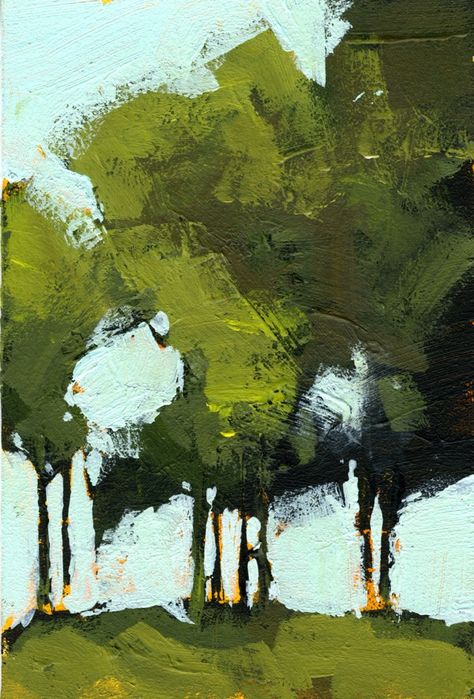 Green poplars | Acrylic on paper 6 x 4 inches 2014 | Paul Bailey | Flickr Abstract Tree Painting, Painting Classes, Soyut Sanat Tabloları, Abstract Tree, 수채화 그림, Contemporary Abstract Art, Abstract Art Landscape, Painting Landscape, Abstract Landscape Painting