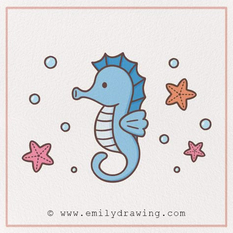 How to Draw a Seahorse – Emily Drawing Drawing Tutorial Animals, Draw A Hedgehog, Emily Drawing, Seahorse Drawing, Animals Step By Step, Underwater Drawing, Beginner Drawing Lessons, Drawing Hacks