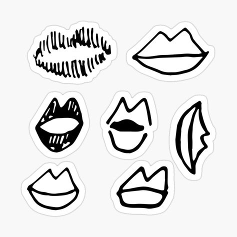 Lips Doodle, Doodle Sticker, Kiss Lips, Black Stickers, Sticker Pack, Stickers Packs, Peace Gesture, Line Art, Berry