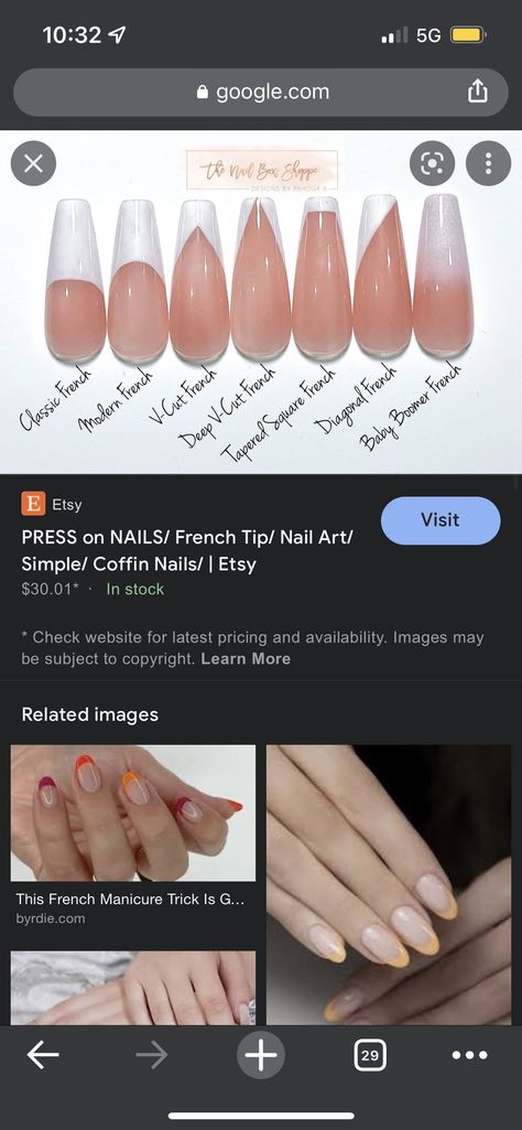 Different Types Of Nail Designs, Ballerina Shaped French Tip Nails, Types Of Tips Nails, Nail Shapes With French Tip, French Faded Nails, Ombre French Manicure Coffin, White Tip Coffin Shape Nails, French Manicure Coffin Designs, Nail Designs American Manicure