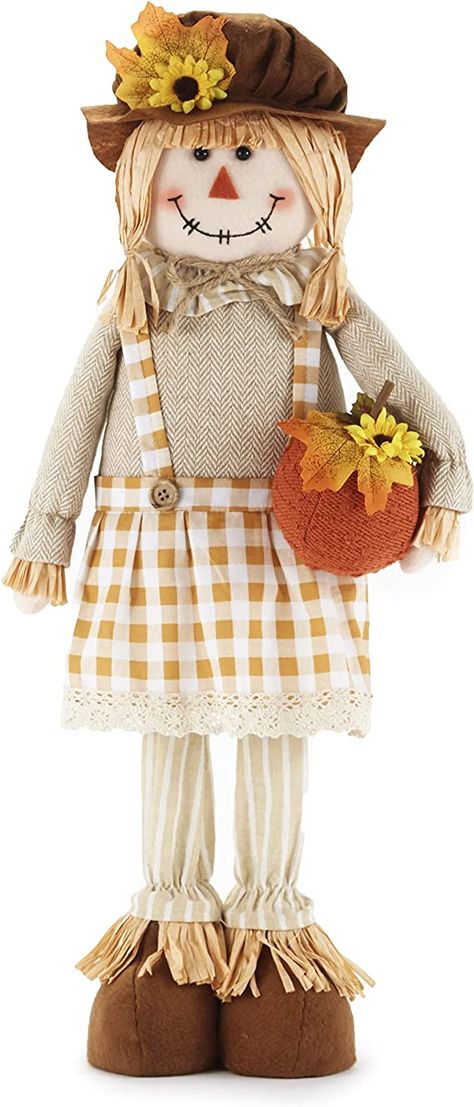 Amazon.com: The Lakeside Collection Harvest Scarecrow - Halloween, Autumn Statue Decoration - 24" Girl : Home & Kitchen Small Scarecrow Ideas, Harvest Scarecrow, Girl Scarecrow, Autumn Scarecrow, Scarecrow Decorations, Cute Scarecrow, Scarecrow Doll, Corn Maize, Scarecrow Halloween