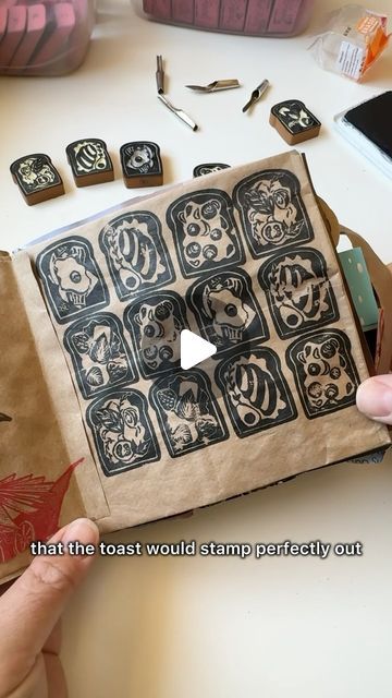 Eraser Stamp Ideas, Eraser Carving, Paper Bag Book, Eraser Art, Paper Bag Books, Eraser Stamp, Stamp Carving, Relief Print, Creative Craft