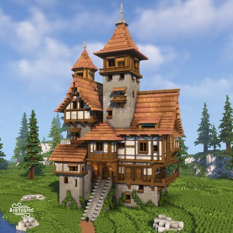 A medieval outpost, lmk what you guys think of it #minecraft #minecraftonly #minecrafter #minecraftdaily #minecraftpe #mcpe… | Instagram Medieval Mc House, Minecraft Medieval Buildings Ideas, Minecraft Tower Roof Design, Minecraft Builds Medieval, Big Minecraft Base, Minecraft Inn Ideas, Medieval Tower Minecraft, Minecraft Medieval Blacksmith, Minecraft Town Hall Ideas