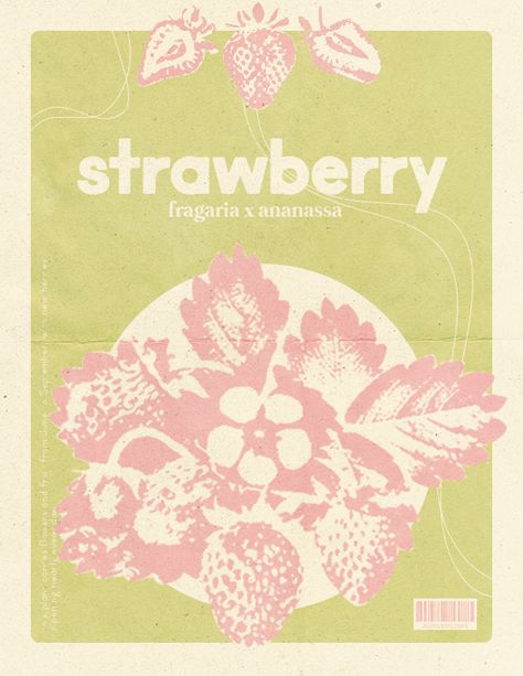 Strawberry Poster Aesthetic, Strawberry Field Illustration, Fruit Graphic Design Poster, Strawberry Guy Poster, Cottagecore Graphic Design, Strawberry Graphic Design, Fruit Graphic Design, Strawberry Poster, Pastel Posters