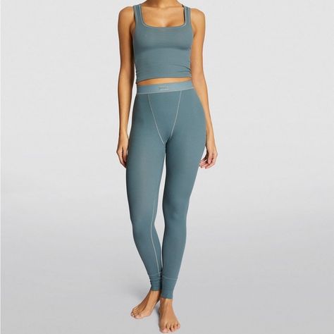 Cotton Rib New Skims Leggings Kyanite Skims, Skims Outfit, Footed Leggings, Ribbed Set, Lounge Looks, Lace Up Leggings, Latex Leggings, Warm Leggings, Comfortable Leggings