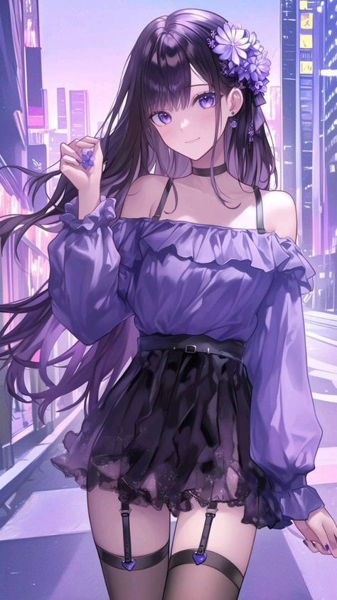 Anime Girlies Cute Wallpaper, Anime Lady Art, Àñīmê Wàīfū Wallpaper, Girly Anime Wallpaper, Cute Anime Girlies Pfp, Anime Girlies Pfp, Anime Girlies Cute, Black Hair Character Design Female, Purple Hair Anime