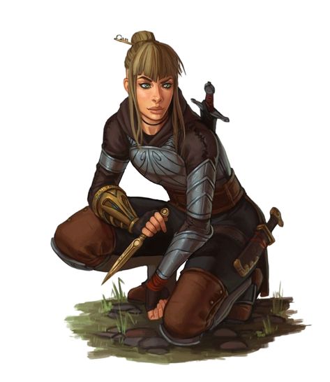 Female Human Scout Rogue Tracker Ranger - Pathfinder PFRPG DND D&D 3.5 5E 5th ed d20 fantasy Fox Familiar, D D Rogue, Character Design Cartoon, Female Armor, Fantasy Armor, Hunting Gear, Fantasy Concept Art, Armor Concept, Fantasy Warrior