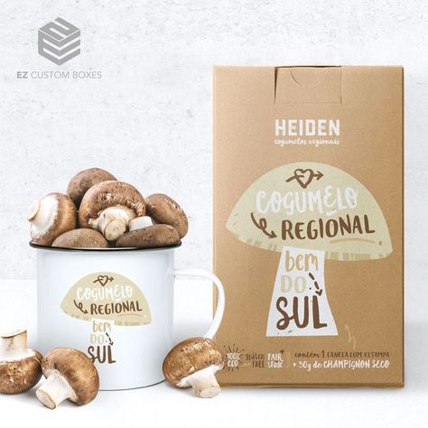 Mushroom Packaging Design, Mushroom Packaging, Mushroom Pouch, Hemp Crafts, Biodegradable Materials, Kraft Packaging, Fruit Packaging, Custom Printed Boxes, Bakery Design