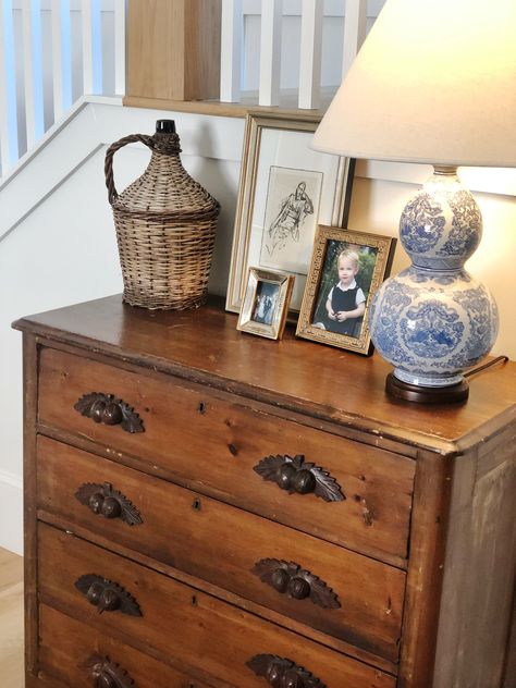 Entryway Chest Of Drawers, Styling A Three Drawer Dresser With Mirror Antique, How To Decorate Dresser Top, Vintage Entry Table, How To Decorate Dresser, Decorate Dresser Top, Antique Entry Table, Bedside Dresser Antique, Antique Chest Of Drawers In Living Room