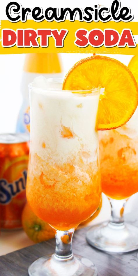 Soda Drinks Recipes, Creamsicle Drink, Dirty Drinks, Dirty Soda Recipes, Italian Cream Soda, Yummy Summer Drinks, Flavored Coffee Creamer, Princess Pinky Girl, Soda Bar