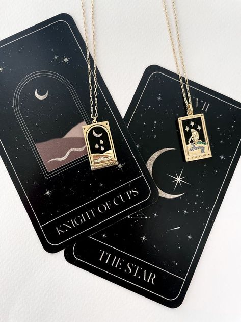 Shop TAI Jewelry for the perfect Tarot Necklace. Great for Holidays. Tarot Jewelry, Tarot Necklace, Knight Of Cups, The Moon Tarot Card, Tai Jewelry, Astrology Jewelry, Les Nereides, Star Charm Necklace, Unique Pendant Necklace