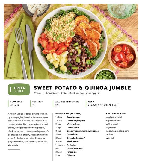 Green Chef Keto Recipes, Follicular Phase Lunch Recipes, Amazing Greens Superfood Recipes, Best Hello Fresh Recipes Cards, Hello Fresh Vegetarian Recipes Cards, Green Chef Recipe Cards, Okinawa Diet, Green Chef Recipes, Sweet Potato Quinoa