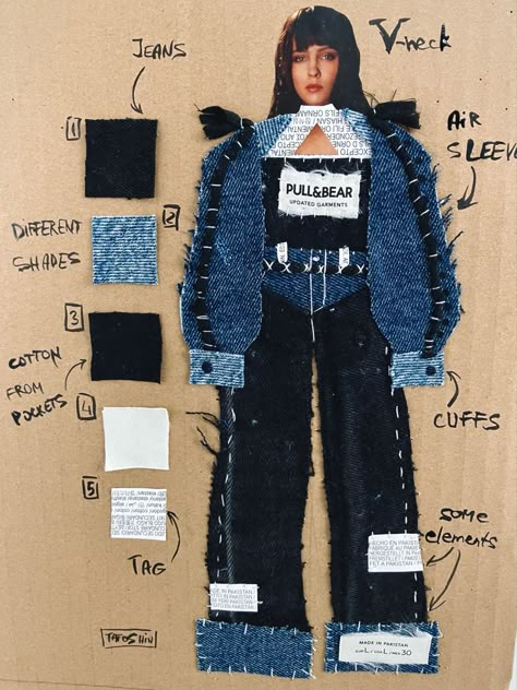 Costume Designer Portfolio, Fashion Moodboard Portfolio, Denim Mood Board, Fashion Concept Board, Stage Costume Design, Textile Book, Mood Board Fashion Inspiration, Fashion Sketchbook Inspiration, Fashion Portfolio Layout