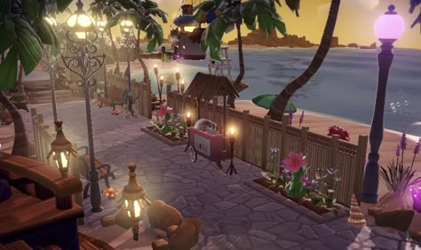 Disney Dreamlight Valley Boardwalk, Dreamlight Valley Boardwalk, Ddlv Inspiration Dazzle Beach, Disney Dreamlight Beach Ideas, Dream Light Valley Dazzle Beach, Dreamlight Valley Design Ideas Beach, Dazzle Beach Ideas, Dreamlight Valley Beach Ideas, Dazzle Beach Dreamlight Valley