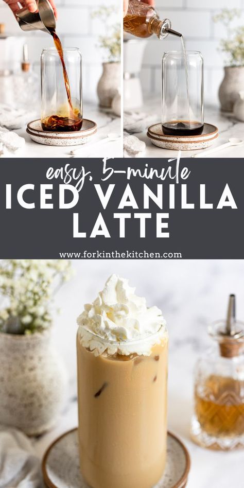 Homemade Iced Latte, Iced Latte At Home, Spring Baking Recipes, Iced Vanilla Latte, Iced Latte Recipe, Latte At Home, Spring Baking, Homemade Syrup, Easy Drinks