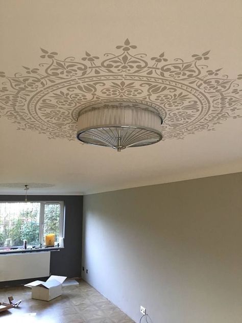 Stencil Ceiling, Sage Room, Yoga Mandala, Yoga Studio Design, Zen Room, Bedroom Light Fixtures, Mandala Stencils, Yoga Space, Meditation Space