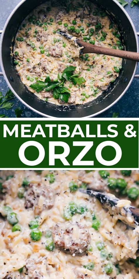 Orzo Meatballs, Orzo And Meatballs, Orzo With Meatballs, Meatball Orzo, Orzo Meatball Recipe, Swedish Meatball Orzo, Orzo And Meatball Recipe, Hamburger Orzo Recipes, Meatballs And Orzo