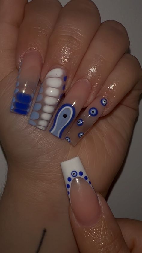 Evil Eye Nails, Eye Nail Art, Beauty Hacks Nails, Colored Acrylic Nails, Nails Only, Pink Acrylic Nails, Fire Nails, Funky Nails, Pretty Acrylic Nails