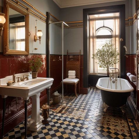 Victorian Tiles Bathroom, Victorian Bathroom Accessories, Tiled Bathrooms, Victorian Style Bathroom, Bathroom 2024, Victorian Tile, Mill House, Timeless Bathroom, Victorian Interior