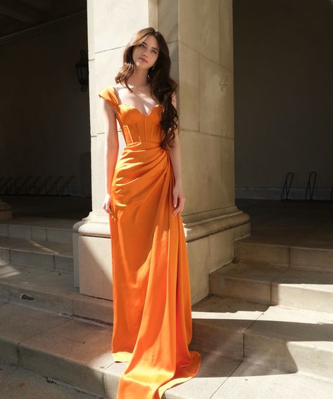 Prom Dress Orange, Orange Prom Dress, Orange Formal Dresses, Orange Evening Dresses, Sheath Prom Dress, Orange Gown, Orange Prom Dresses, Silk Prom Dress, High Low Prom Dresses