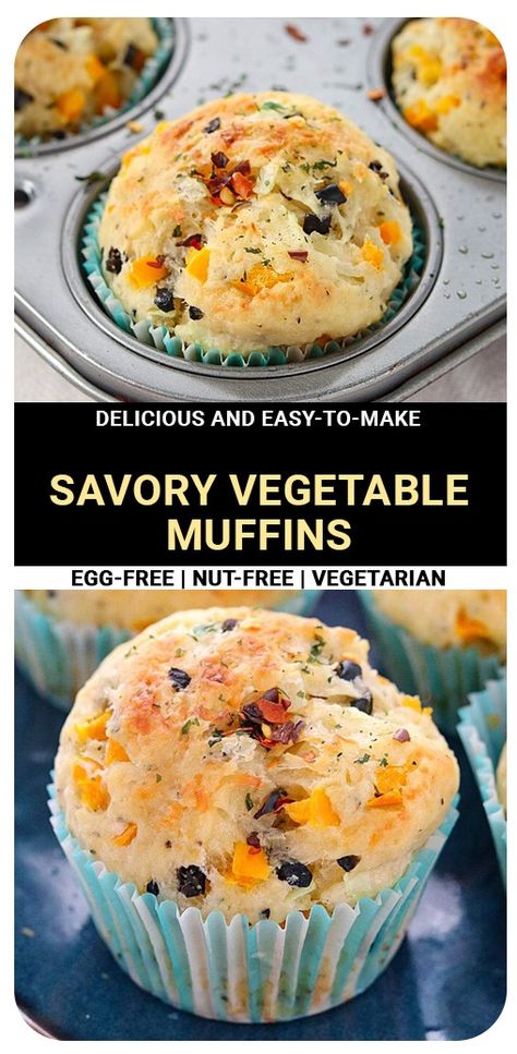 Start your day right with these easy-to-make Savory vegetable muffins. These soft and delicious muffins packed with cheese and veggies are 'THE' perfect grab-and-go breakfast that tastes amazing! #muffins #egglessbaking #breakfastmuffins #delicious #pizzamuffins Savory Vegetable Muffins, Eggless Baked Goods, Gluten Free Savoury Muffins, Amazing Muffins, Savoury Vegetable Muffins, Dayhome Ideas, Egg Free Muffins, Savory Breakfast Muffins, Hearty Breakfast Recipes