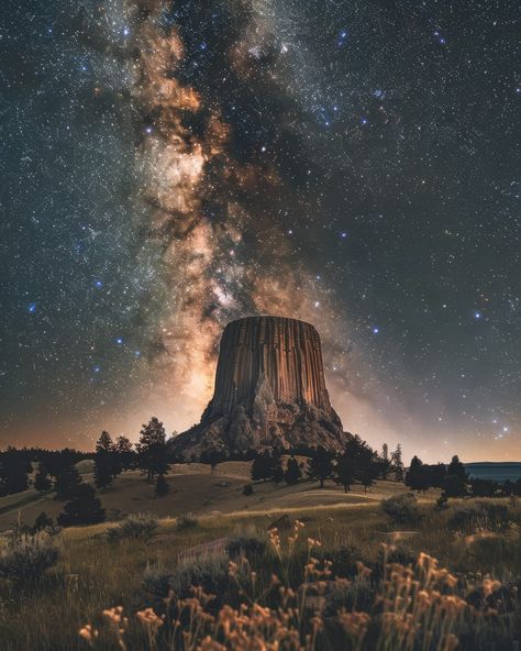 National Parks (@onationalparks) on X Milky Way Pictures, Mysterious Places On Earth, Devils Tower Wyoming, Devils Tower, Mysterious Places, Gods Glory, Great Western, The Milky Way, World Cities