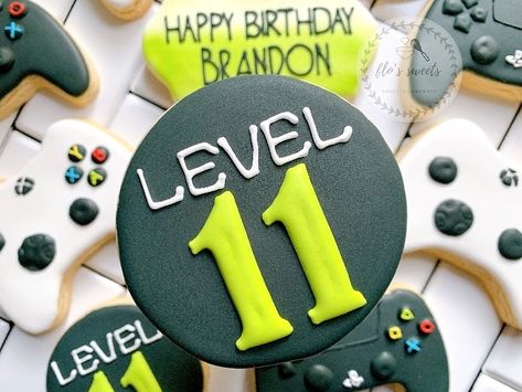 Gamer Cookies, Decorated Cookie Ideas, Gaming Birthday, Nerf Birthday Party, Party Deco, Boy Baby Shower Themes, Shower Themes, Cookie Ideas, 11th Birthday