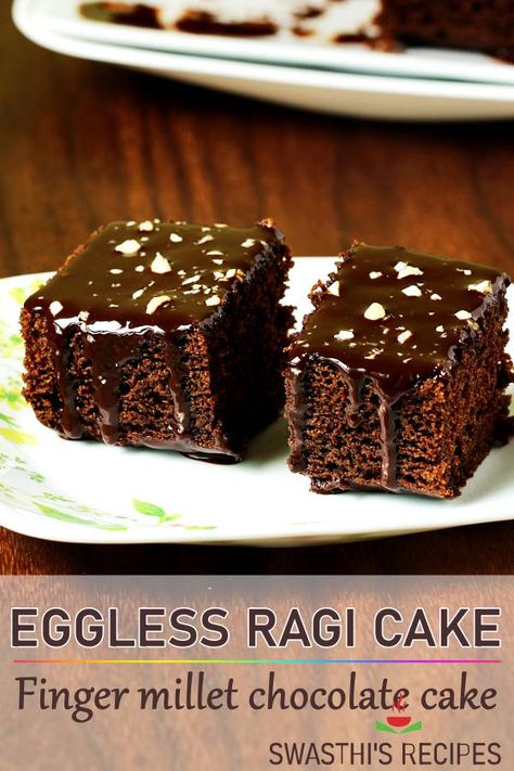 Ragi cake is a delicious eggfree cake made with finger millet, cocoa, milk and yogurt. #cake #eggless #ragicake #indian via @swasthi Millet Cake, Banana Bread Brownies, Cinnamon Banana Bread, Finger Millet, Millet Flour, Eggless Cake Recipe, Banana Cake Recipe, Eggless Baking, Eggless Cake