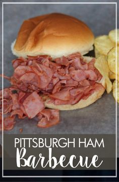 Pittsburgh Ham Barbecue Sandwiches - Marguerites Cookbook Isalys Chipped Ham Bbq, Kmart Ham Sandwich Recipe, Ham Bbq Crockpot Chipped, Hamburger Bun Sandwich Ideas, Supper Sandwich Ideas, Ham Barbeque Recipes, Isalys Chipped Ham Bbq Recipe, Ham Slices Recipes Dinners, Ham Bbq Recipe