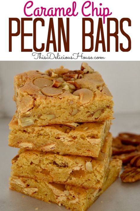 These delicious Caramel Chip Pecan Bars are so easy to make and use Ghirardelli Caramel Chips. Great for a crowd, you'll love the flavors of these simple tasty bars. #caramelchips #caramelpecanbars Oatmeal Cookies Peanut Butter, Fun Birthday Cake Ideas, Caramel Pecan Bars, Chocolate Chip Cookies Oatmeal, Bread Loaf Recipes, Delicious Muffin Recipes, Birthday Cake Ideas For Kids, Easy Recipes Baking, Christmas Cookies Chocolate